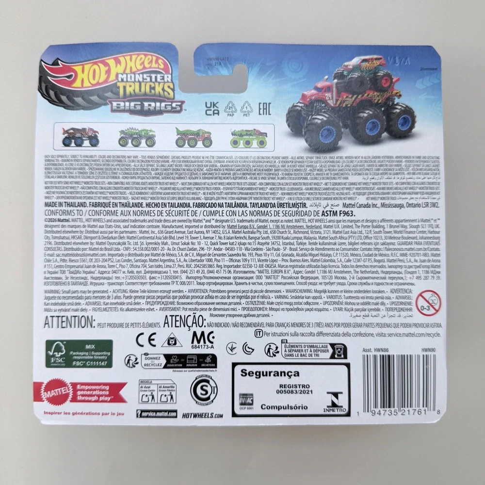 Hot Wheels Monster Trucks Big Rigs The 909 Red 6-Wheeler Diecast Truck HWN86 NEW
